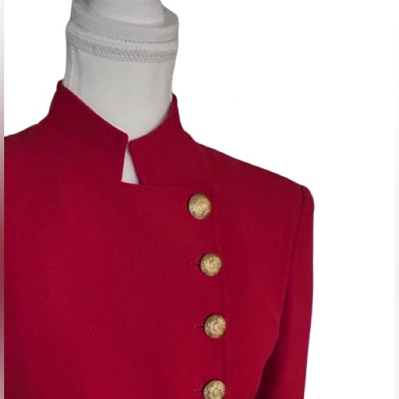 Vintage Ralph Lauren Red Jacket Wool Small Long Logo Gold Buttons Crest 80s 90s - Picture 10 of 16
